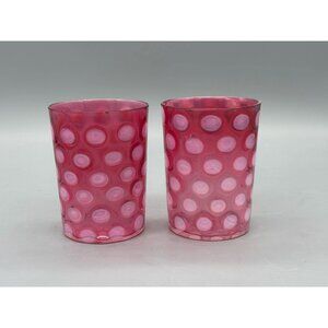 Antique Fenton Coinspot Cranberry Glass Tumblers (Set of 2)